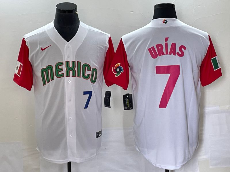 Men 2023 World Cub Mexico #7 Urias White pink Nike MLB Jersey25
